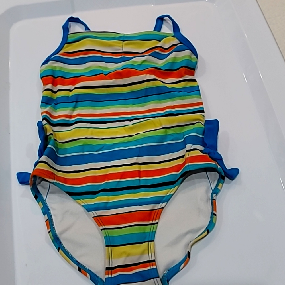 PLACE Girls Striped Multi-Colored Swim Suit, Size 5